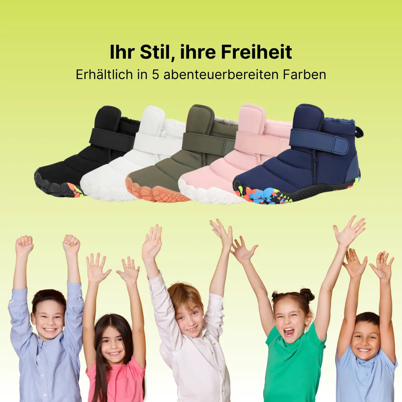 Polar Kids - Kinder Winter-gefütterte Knöchelhohe Barfußschuhe mit rutschfester Sohle & Fleece-Fütterung (2 - 10 Jahre)