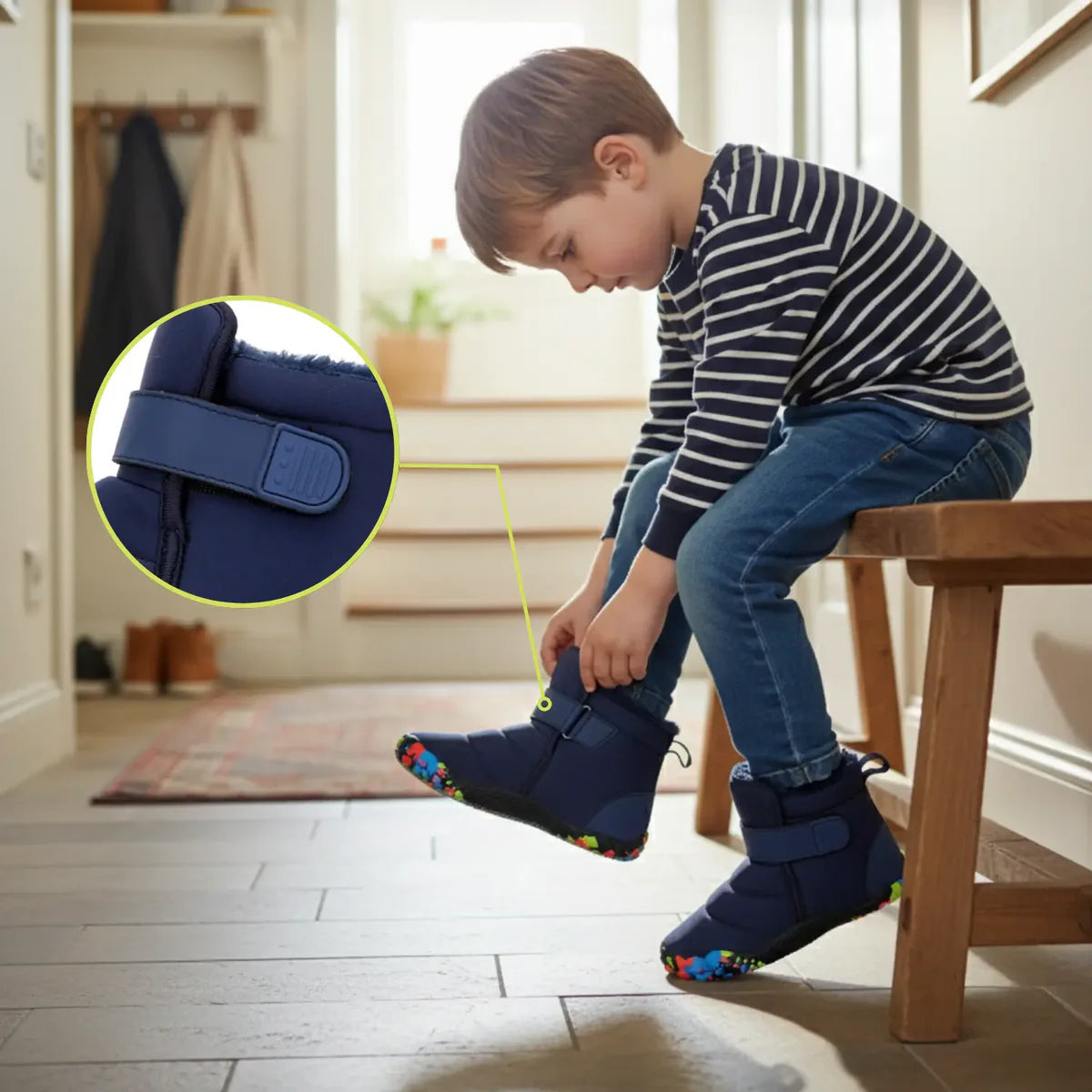 Polar Kids - Kinder Winter-gefütterte Knöchelhohe Barfußschuhe mit rutschfester Sohle & Fleece-Fütterung (2 - 10 Jahre)