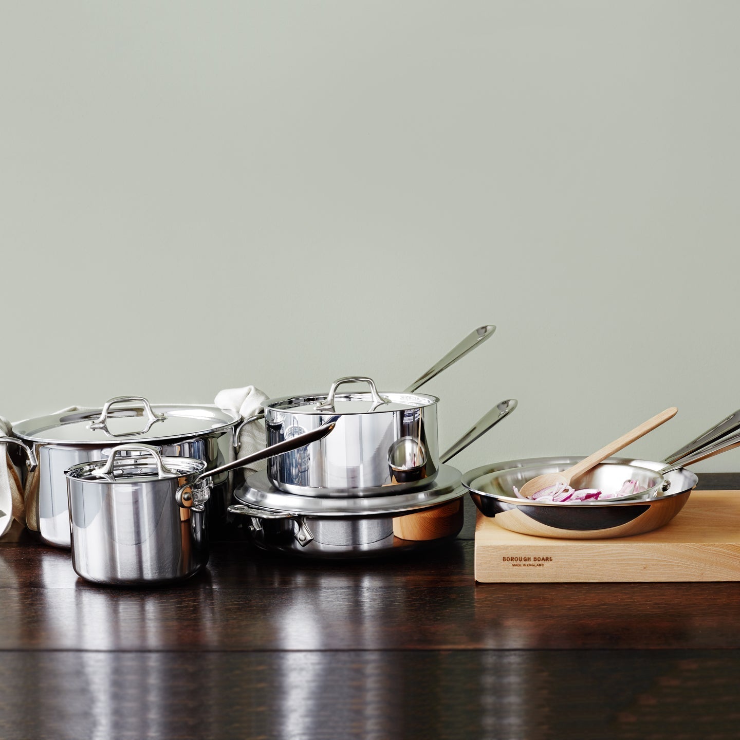 6-piece cookware set with All-Clad D3 TriPly stainless steel construction