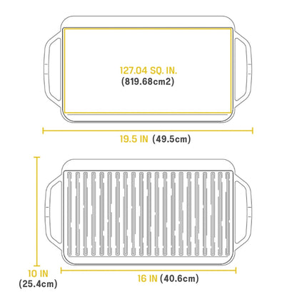 Lodge Chef Collection reversible non-stick griddle in use, 50x25cm