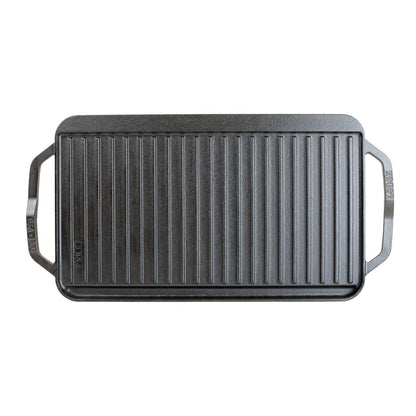 Back view of Lodge Chef Collection reversible non-stick griddle, 50x25cm