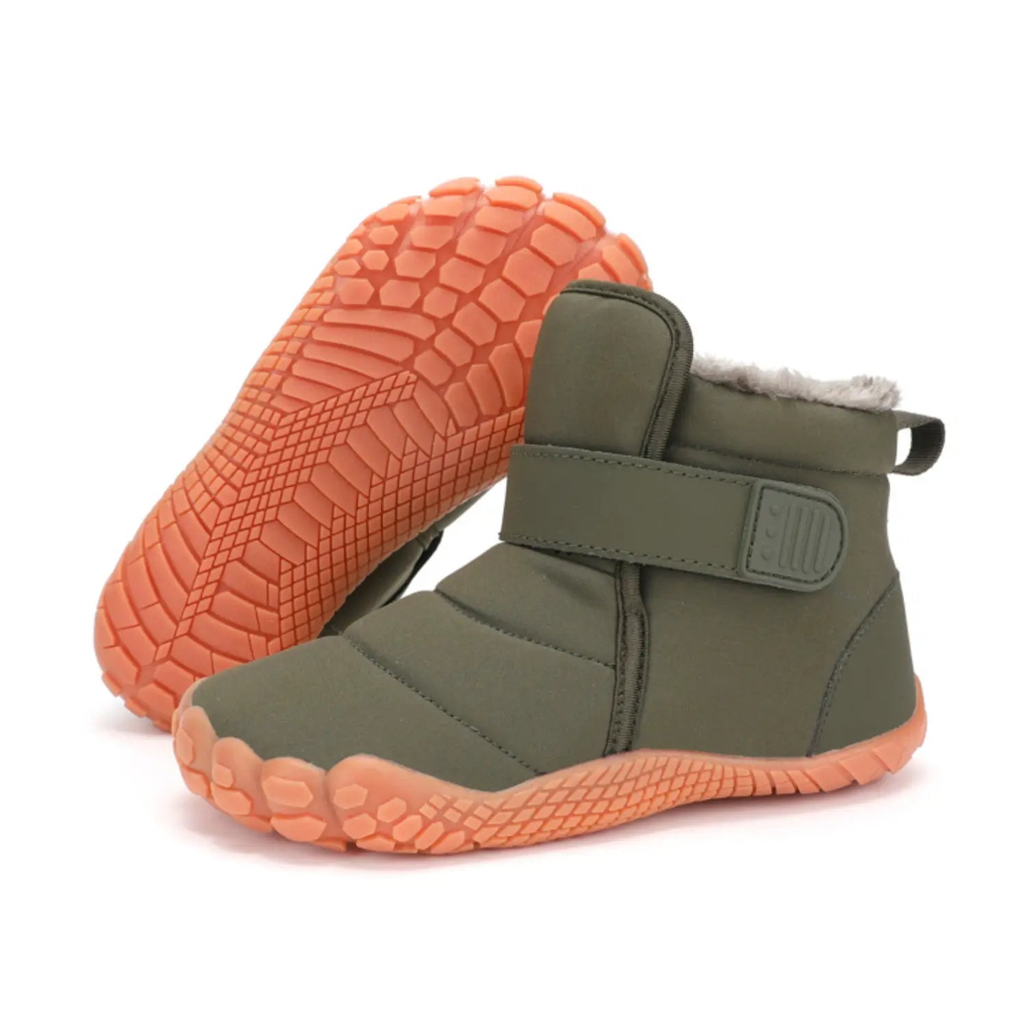 Polar Kids - Kinder Winter-gefütterte Knöchelhohe Barfußschuhe mit rutschfester Sohle & Fleece-Fütterung (2 - 10 Jahre)