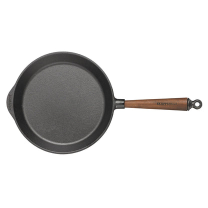 Skeppshult cast iron frying pan with walnut handle is designed for optimal heat retention and cooking performance, perfect fo