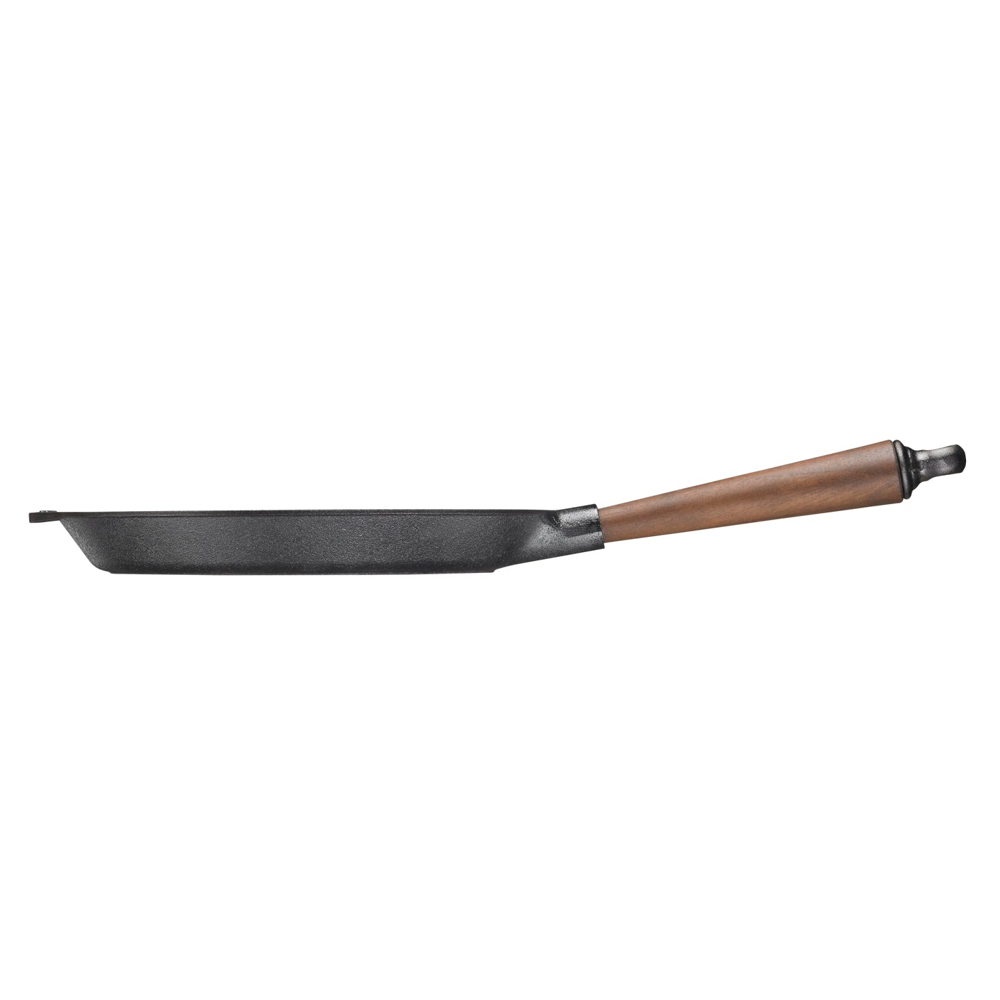 High-quality cast iron frying pan with walnut handle, offering superior heat retention and cooking results for a range of coo