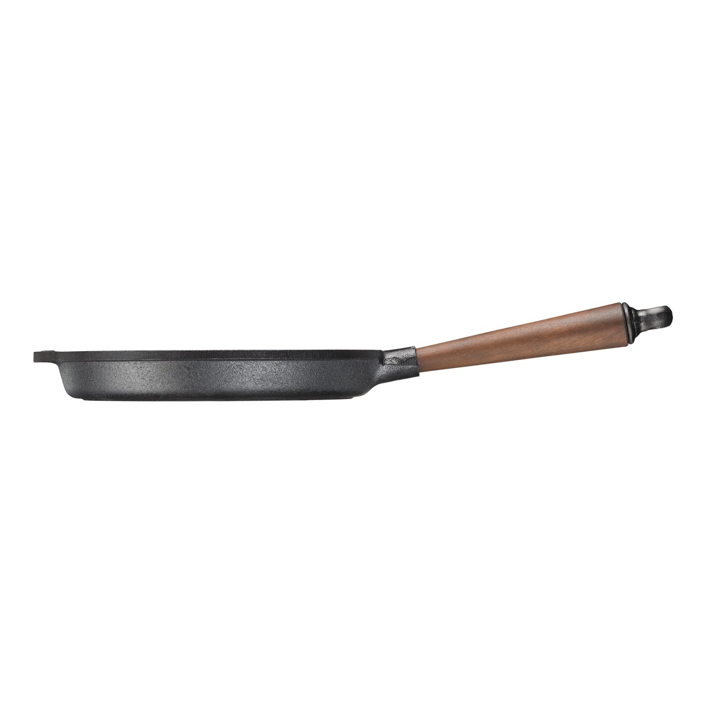 Walnut handle cast iron grill pan by Skeppshult, ideal for grilling, searing and cooking